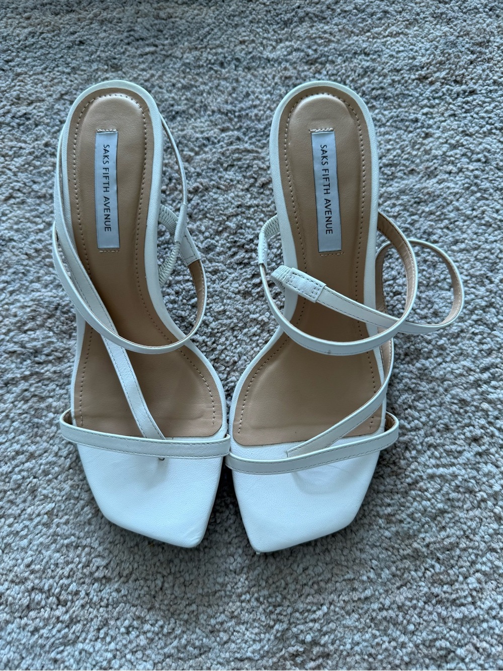 Saks Fifth Avenue White Square-Toe Strappy Heeled Sandals